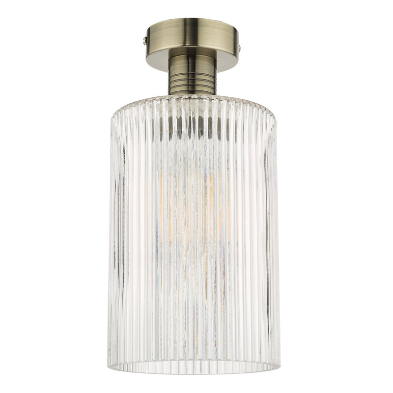 EMERSON 1LT SEMI FLUSH CW CYLINDER GLASS, Antique Brass