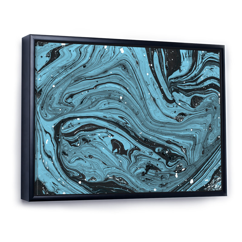 Marbre bleu - peinture sur toile, H 24 po x l 36 po x P 1 po, Cadre flottant noir