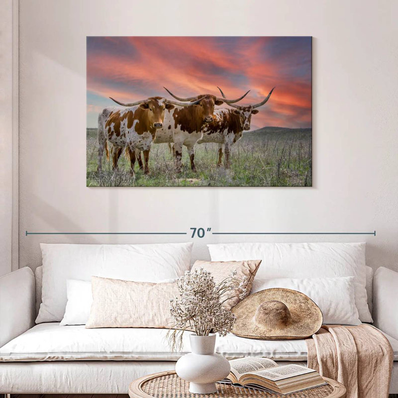 Three Texas Longhorns, 30" H x 45" W