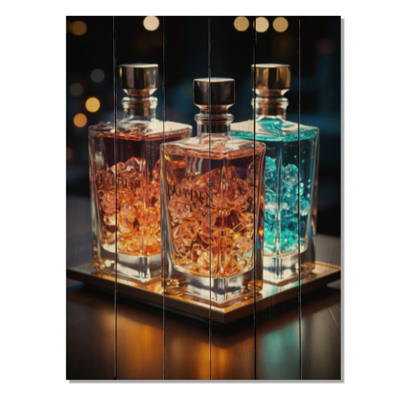Liquor Spirit Drops Bottles III sur impression sur bois, H 20 po x l 10 po x P 0,78 po