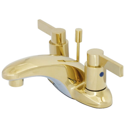 Kingston Brass NuvoFusion Two-Handle 3-Hole Deck Mount 4" Centerset Bathroom Faucet with Plastic Pop-Up