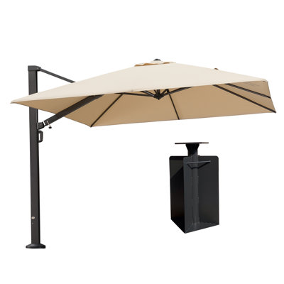 Summerall 10' Square Cantilever Umbrella With Crank Lift Counter With Base In Ground,Beige