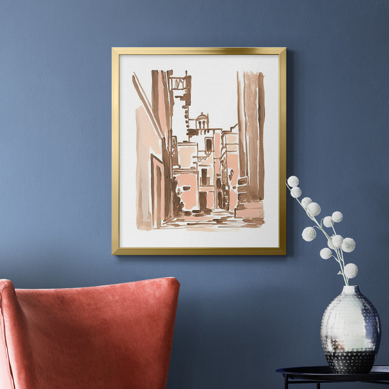 Toile encadrée de qualité supérieure Blush Architecture Study II - prête à être accrochée, H 24 po x l 20 po, Or