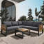Ensemble de 4 chaises de jardin pour l'extérieur, canapé modulaire en L et structure en bois avec coussin moelleux et tables basses pour le jardin, la cour, le porche et la terrasse-1314442492
