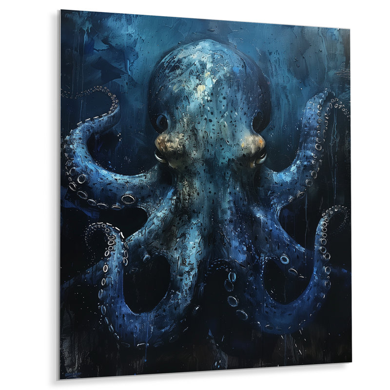 Bleu pieuvre géante créature - créatures marines, art mural salon, H 24 po x l 32 po, Métal métal