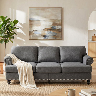 Modern Upholstered Sofa with Hidden Storage/Nailhead Trim 3 Seater Couch for Living Room,Grey