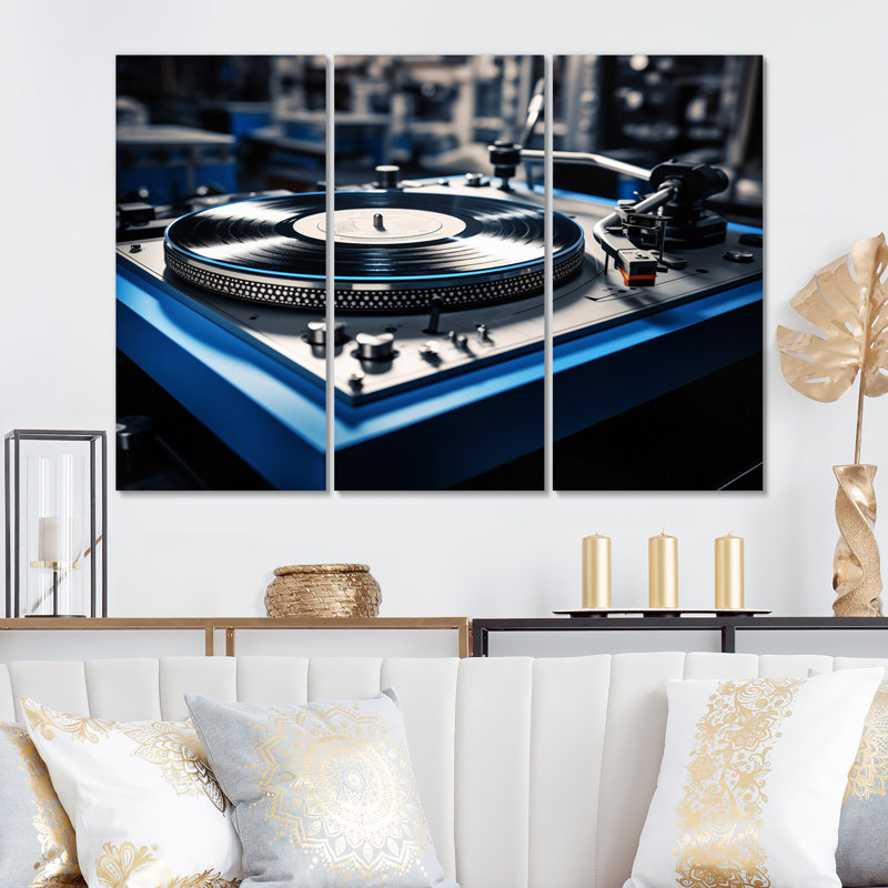 Vinyle disques nostalgie sur toile, 3 pièces, H 28 po x l 36 po x P 1 po