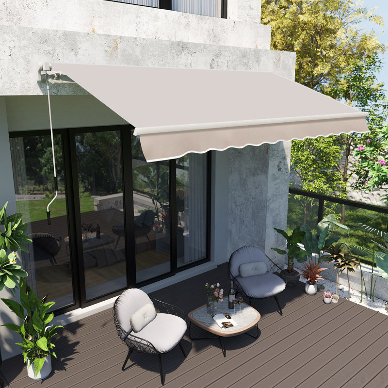8' X 7' Patio Retractable Awning In Beige, Manual Sun Shade Deck Window Cover - Adjustable, Protection, Versatile Use From , Beige Exterior Cover, Adjustable To Steer & Heat