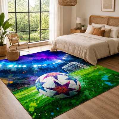 1 pièce, stade de soccer, conception artistique - aquarelle éclatante, graphiques accrocheurs, tapis de décoration intérieure, envers antidérapant pour le salon, la chambre à coucher, la salle de jeux, le jeu pour la maison