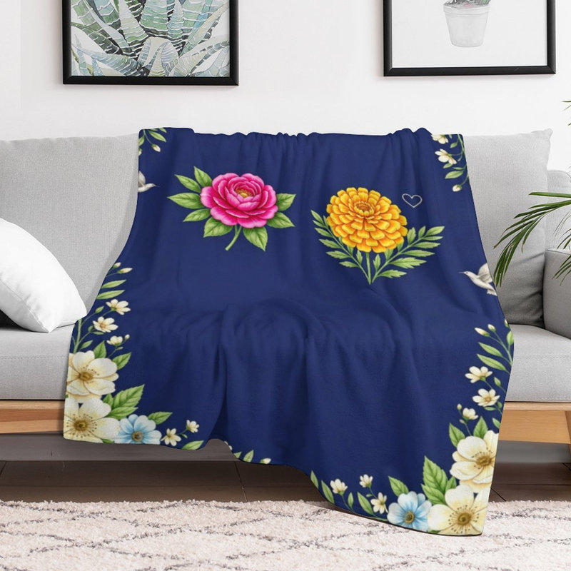 Bordure florale avec jeté en flanelle de luxe, couverture douce et chaude pour le canapé-lit du salon, 50 x 60 po