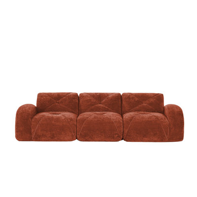 Canapé 110 po sans tissu avec velours doux et capitonné, canapé modulaire modulaire, éponge haute densité 32D, conception antidérapante, fond ergonomique, aucun assemblage requis, pour le cinéma maison, rouge-brun
