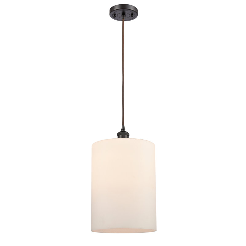 Luminaire suspendu cylindrique à 1 lumière Leilani, Bronze huilé, Ampoule DEL 6 watts Vinage, Blanc mat