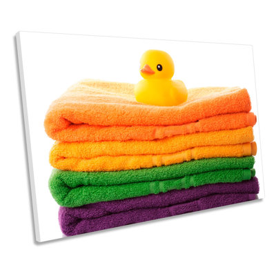 Bathroom Towels Rubber Duck - Wrapped Canvas Print