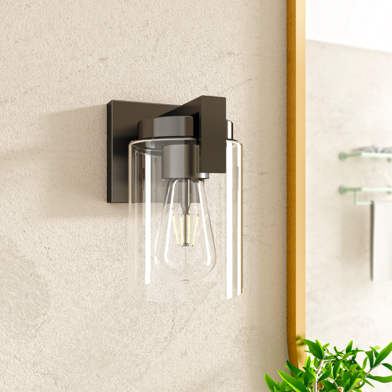Gayane 1-Light Modern Dimmable Flush Mounted Wall Sconce in Matte Black with Clear Glass Shade