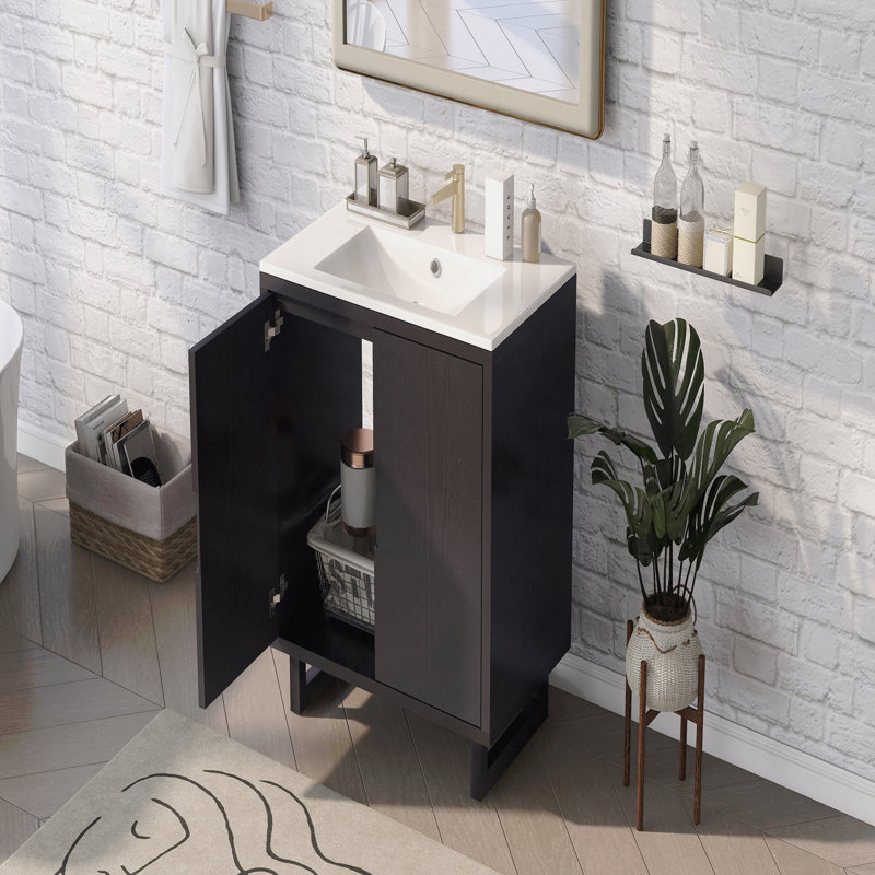 Ensemble de meuble-lavabo 30 po avec lavabo, armoire combinée, armoire de rangement, structure en bois massif, Noir