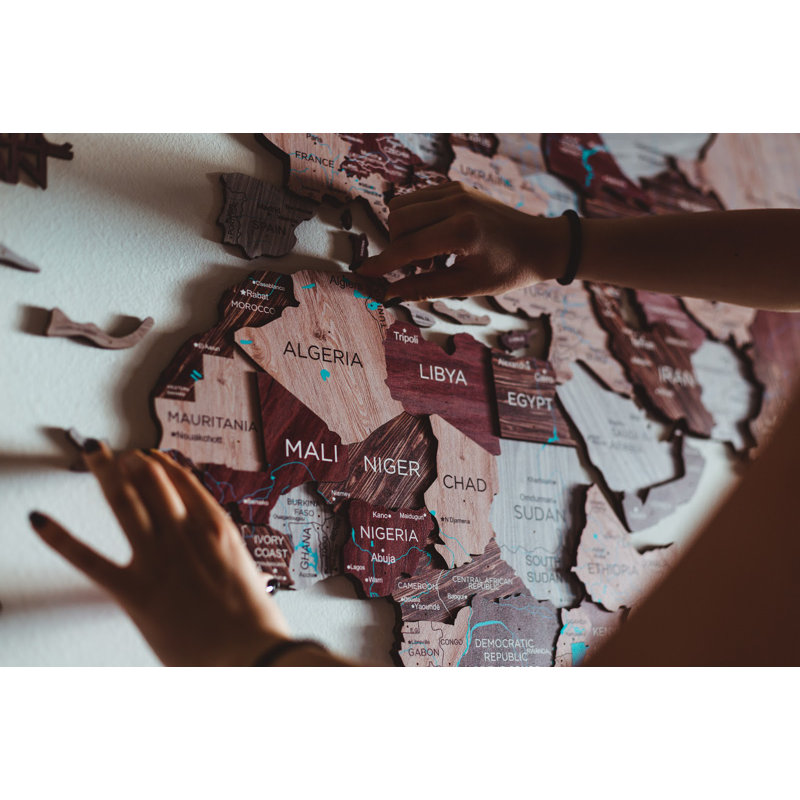 Wooden World Map, Wall Decor, Housewarming Gift, Christmas Gift for Couple, Cappuccino, 35" H x 59" W x 0.47" D