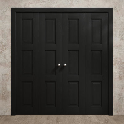 Sliding Closet Double Bi-Fold Doors | Ego 5010 | Sturdy Tracks Moldings Trims Hardware Set | Wood Solid Bedroom Wardrobe Doors