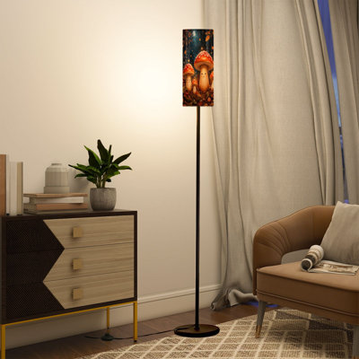 Modern Tall Floor Lamp with Remote Control Dimmable LED, Adjustable Lampshade Whimsical Smiling Mushrooms Autumn Forest Fairy Lights Birch Trees for Living Room Bedroom Office