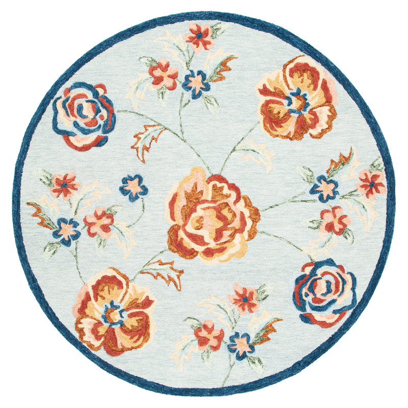 Metro Hand Tufted Wool And Cotton With Latex Floral Rug, Round 6'