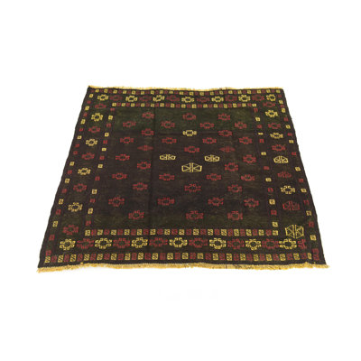 Tapis de zone en laine vert 4 pi 2 po x 4 pi en laine one-of-kind-noué la main Earley