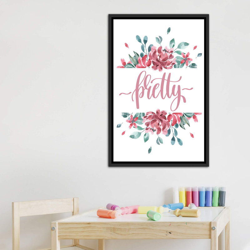 Jolie fleur - impression d'art graphique, H 40 po x l 26 po x P 1,5 po, Toile avec cadre noir patiné, Pas de tapis