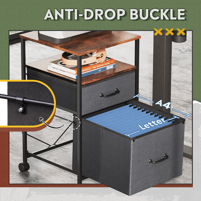  2-Drawer Rolling File Cabinet With Open Storage, Rustic Brown, Lightweight And Sturdy Office Storage Solution, 15.7"D X 15.4"W X 26.8"H, Ideal For Home Office