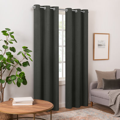 Eclipse Blackout Curtains, Pembroke Faux Linen Grommet Window Curtains, 108 in long x 42 in wide, Thermal Insulated and Noise Reducing Curtains for Living Room, Bedroom or Media Room, 2 Curtain Panels, Charcoal