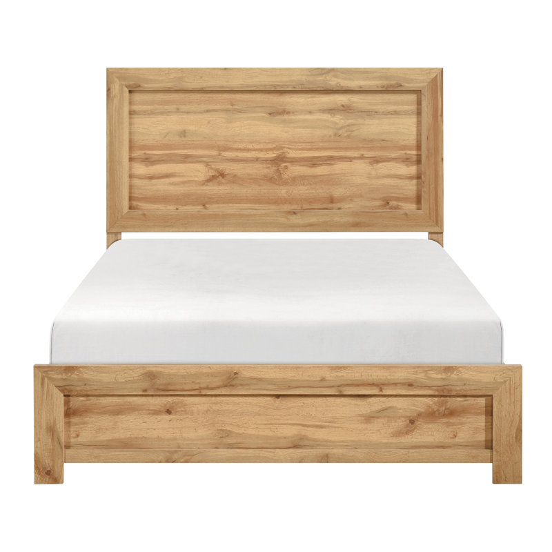 Grand lit rustique au fini naturel, lit dans une boîte, composants de la structure inclus, stratifié contre les taches, mobilier de chambre à coucher avec finition, tête de lit et rails fournis, résiste aux dommages,