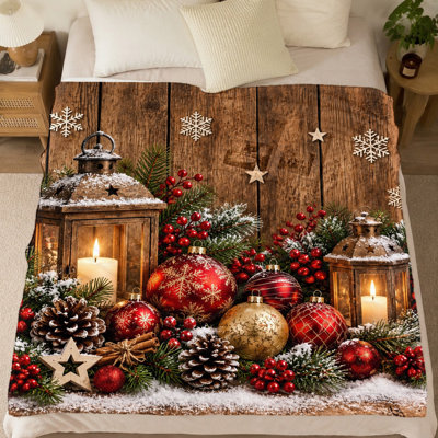 Couverture en flanelle décorative de Noël (1 pièce) - Motif rustique en bois et en neige ; chaud et confortable pour la maison ; décoration de Noël parfaite ; douce et confortable ; cadeau parfait ; jeté décoratif pour divan, lit et accessoires de sofa