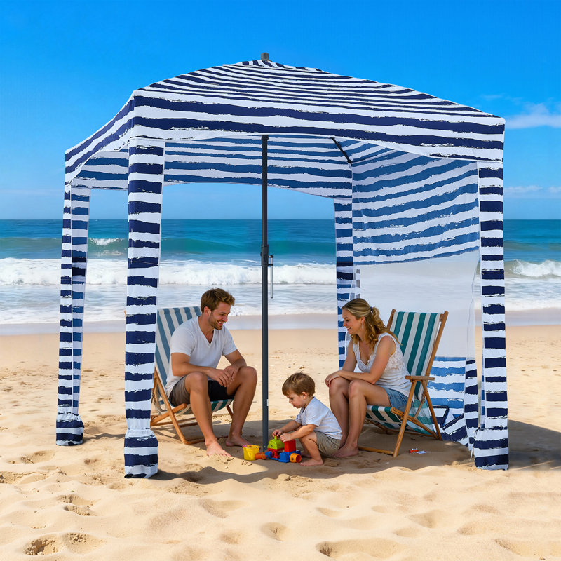 Beach Cabana, 6 x 6 ft Beach Canopy with Side Wall, UPF 50+ Protection Easy Setup Cabana Tent with Sand Pockets, Portable Shade Sun Shelter Umbrella for Whole Family & Friends, Stripes