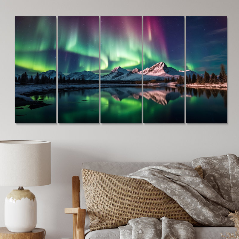 Ensemble de salon d'art mural en métal Yukon Dream Aurora V - Canadian