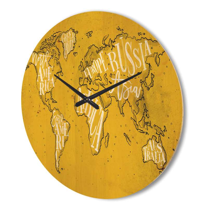 Horloge murale rétro en bois mappemonde, Très grand