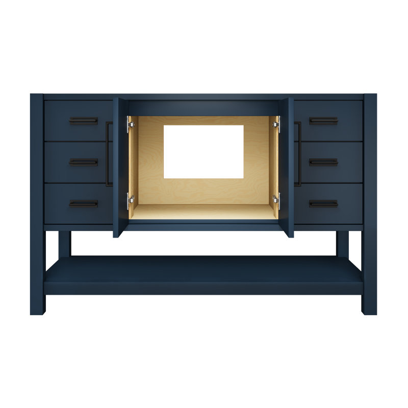 Kiawah Single Extra Wide Bath Vanity, Hague Blue, Matte Black, 54"