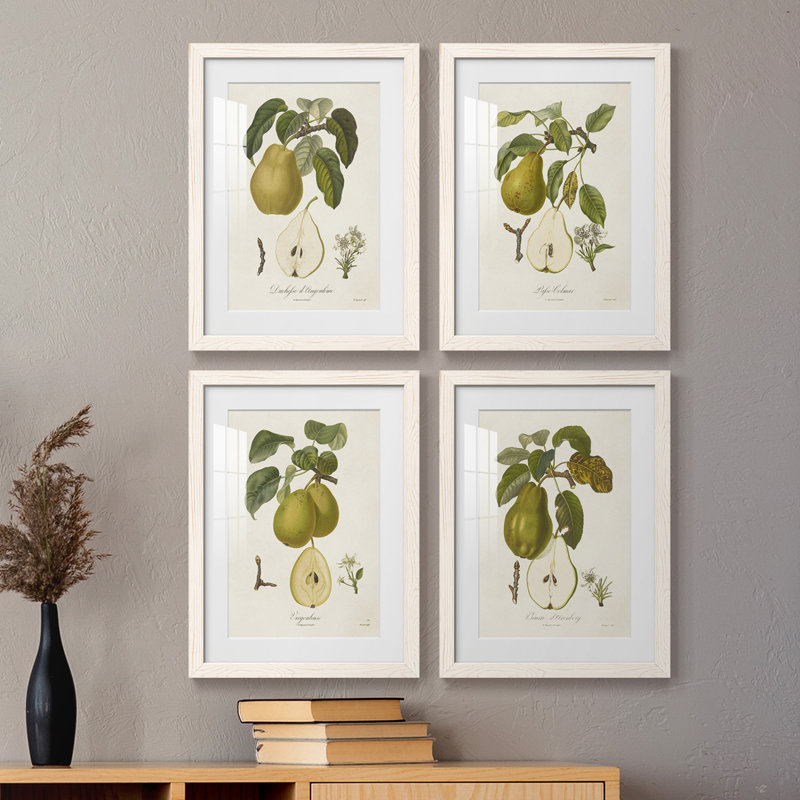 Vintage Pears I - ensemble de 4 reproductions de cadres photo, Blanc, H 24 po x l 72 po x P 1,5 po
