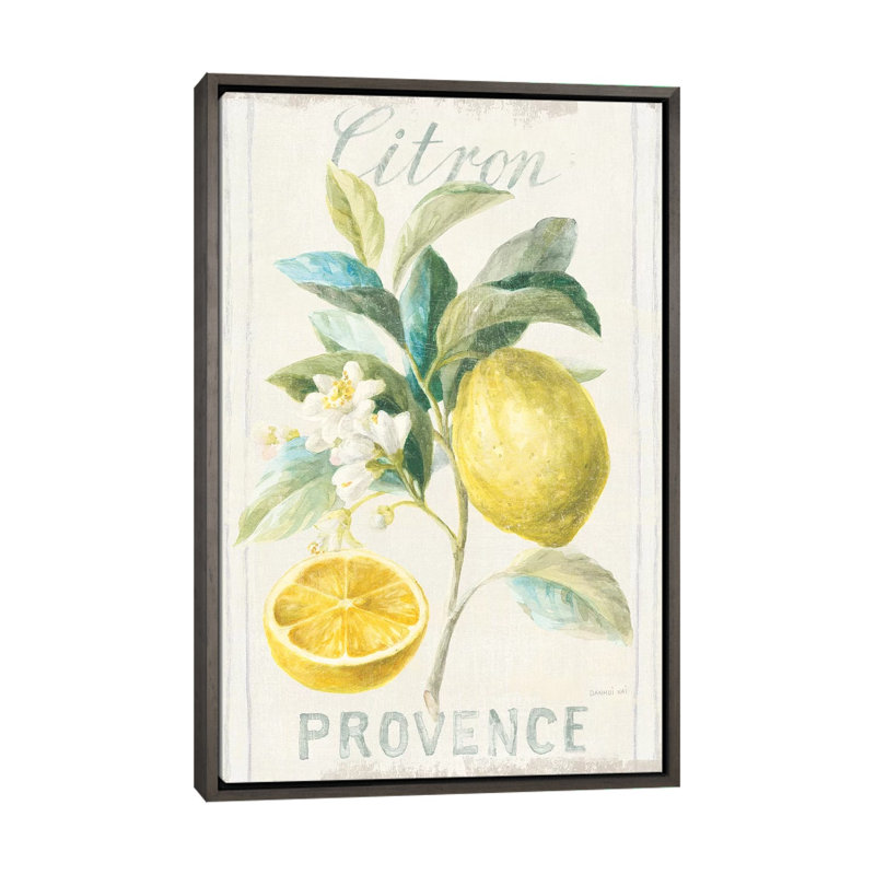 « Floral Lemon IV » par Danhui nai, reproduction d’art, H 60 po x l 40po x P 1,5 po, Toile encadrée de bois rustique foncé