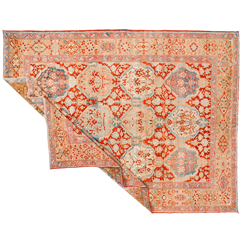 Tapis unique rouille / ivoire 10 pi 3 po x 13 pi 2 po années 1990
