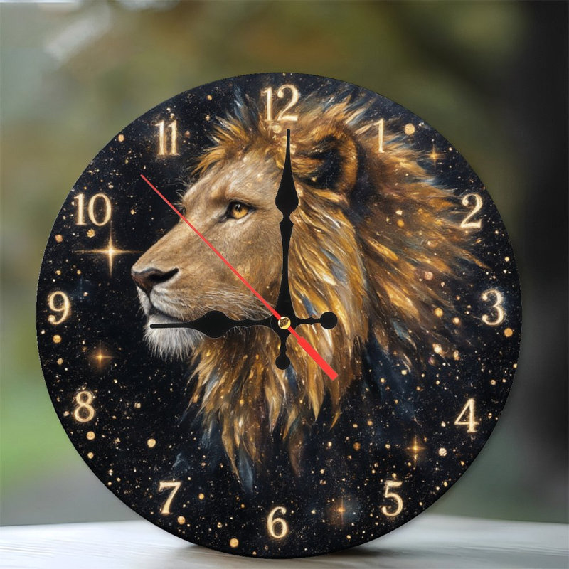 Lion sur une horloge étoilée