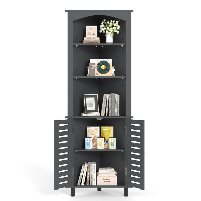 68.5” Tall Corner Cabinet, Freestanding Corner Bookcase Bookshelf With Cabinet Doors And Adjustable Shelves, Space-Saving Corner Pantry Cabinet Display Shelf For Living Room, Kitchen, Bathroom Or Laundry Room