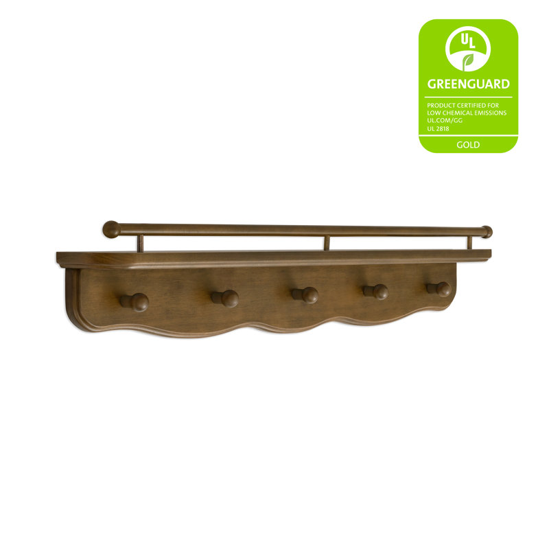 Liberty 31" Wall Shelf with Hooks, Natural Walnut