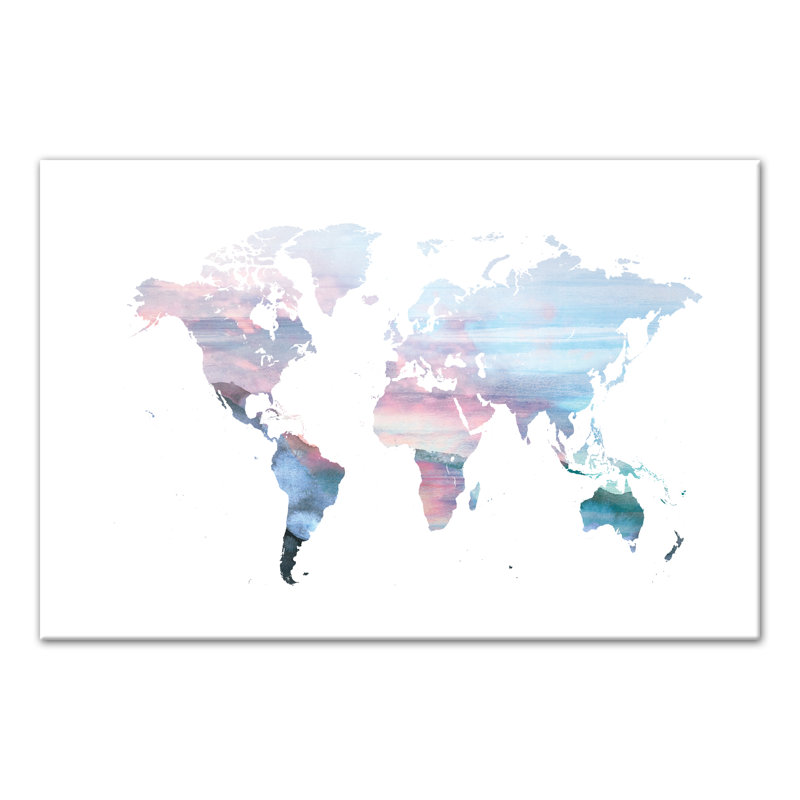 « cool tons world map », reproduction de peinture à l’aquarelle sur toile, Toile tendue
