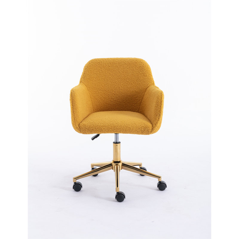 Modern Teddy Fabric Material Adjustable Height 360 Revolving Home Office Chair With Gold Metal Legs And Universal Wheel For Indoor
