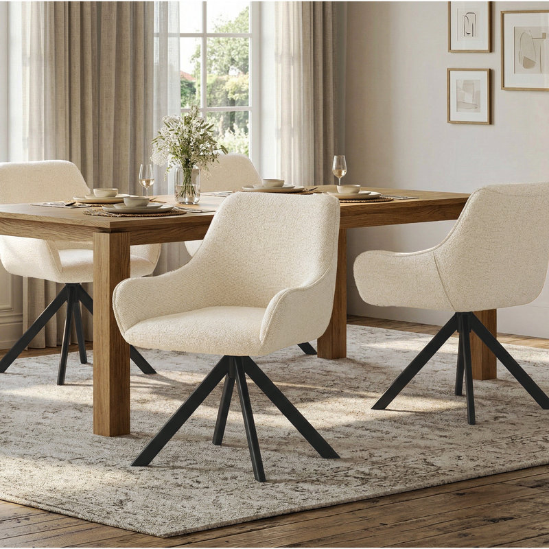 Gefjun 46 cm H Low Back Armchair, Set of 4, Cream Chenille