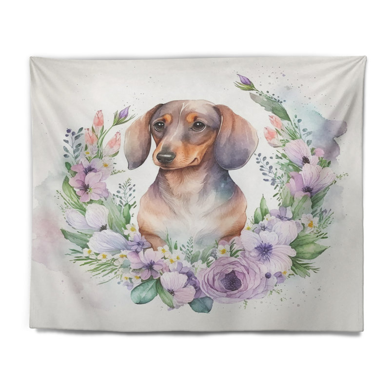 Monochrome Dachshund Polyester Tapestry, 50" H x 60" W