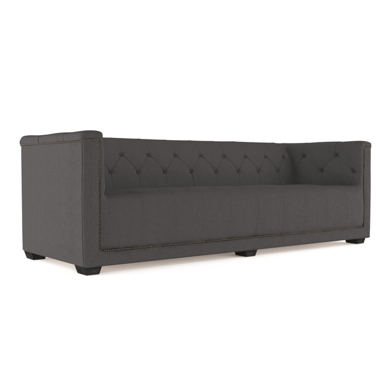 Velvet Sofa, Alabaster Genuine Leather, 96"