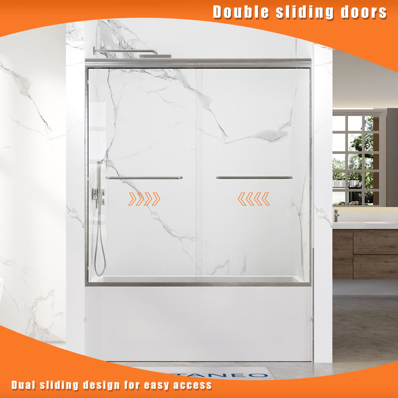 56–60 In. W X 60 In. H Framed Double Sliding Tub Door In Brushed Nickel With 1/4 In.(6mm) Clear Tempered Glass