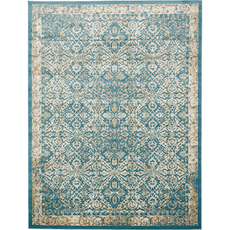 Tapis décoratif bleu oriental/beige Alesund, Rectangle 10 pi x 13 pi