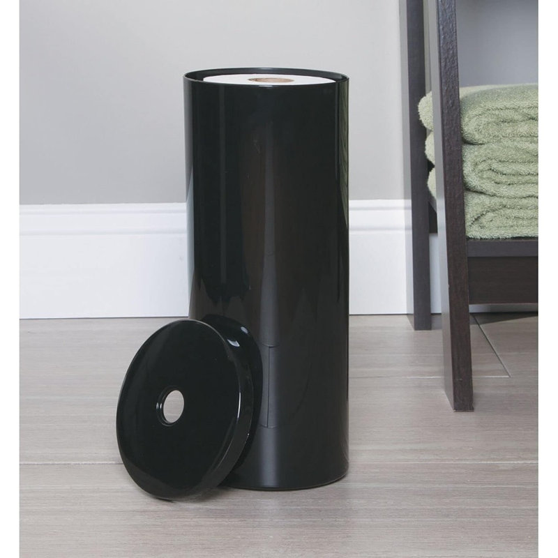 Organisateur de papier hygiénique sur pied avec couvercle - rangement compact à 3 rouleaux pour la salle de bain, se range sous le lavabo, le meuble-lavabo ou le coin, noir