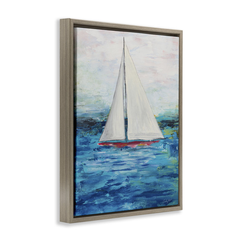 Art mural en toile encadrée "Bateau à voile" par Courtney Prahl, Cadre flottant orme Montalcino, H 21 po x l 17 po