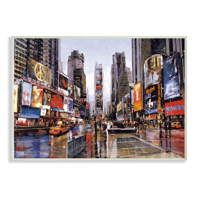 « times square refoules on a day pluie », reproduction d’impression, Plaque murale, H 12 po x l 18,5 po x P 0,5 po