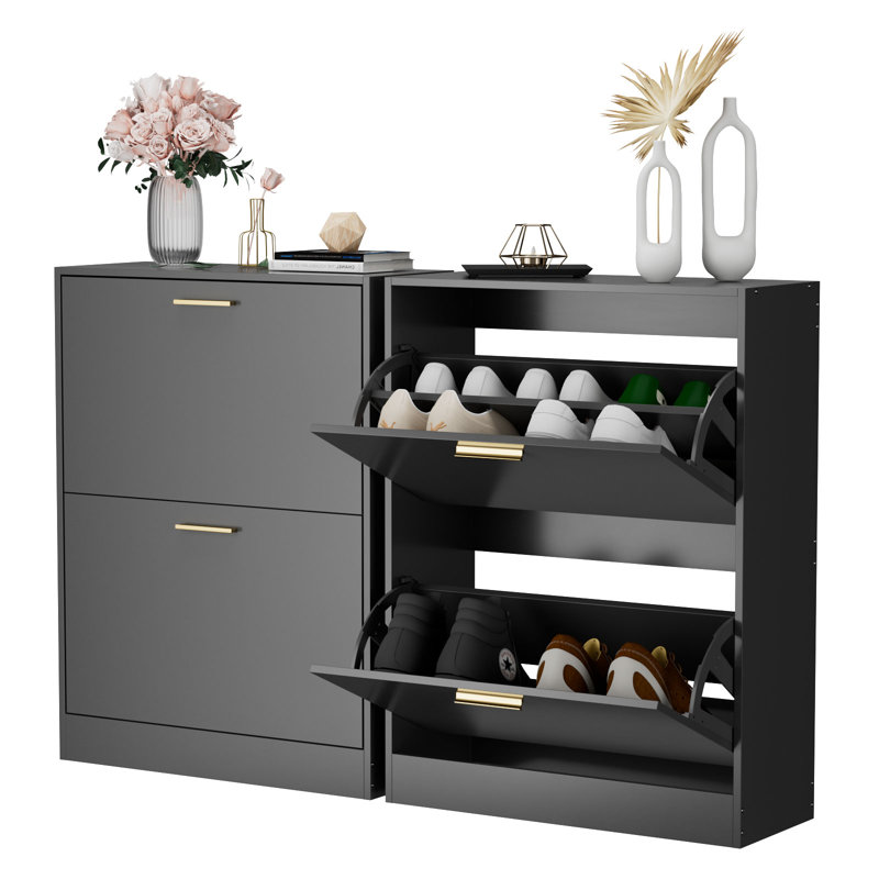 Shoe Cabinet With 4 Flip Drawers, Free Standing Shoe Rack Organizer, Black